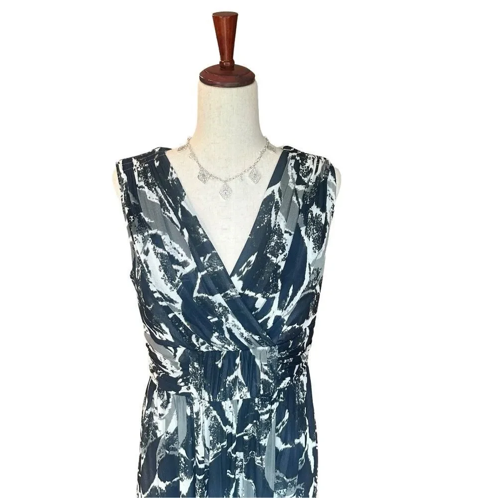 Coldwater Creek Sleeveless Crossover Midi Dress Black/Blue/White
